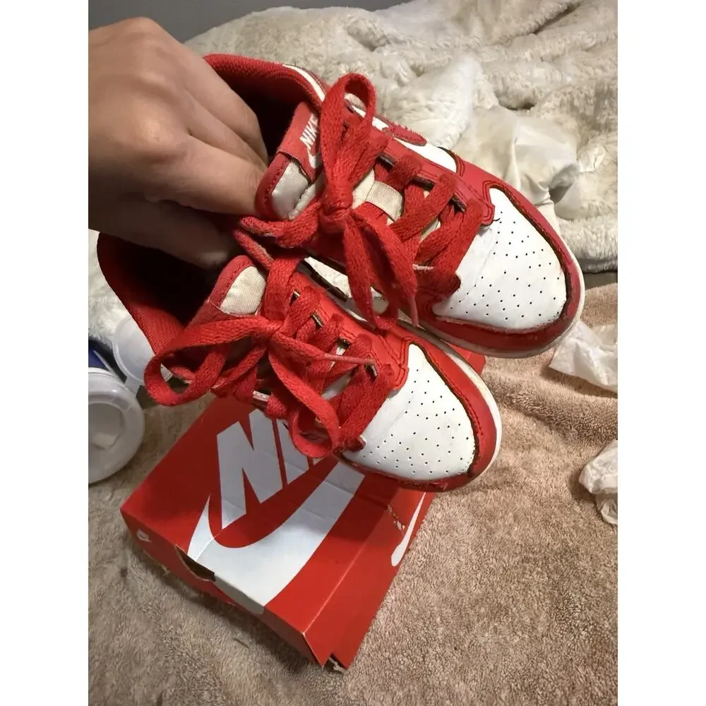 Nike Dunk Low Red/White Leather Lace-Up Low Top Sneaker Unisex Kids US 13